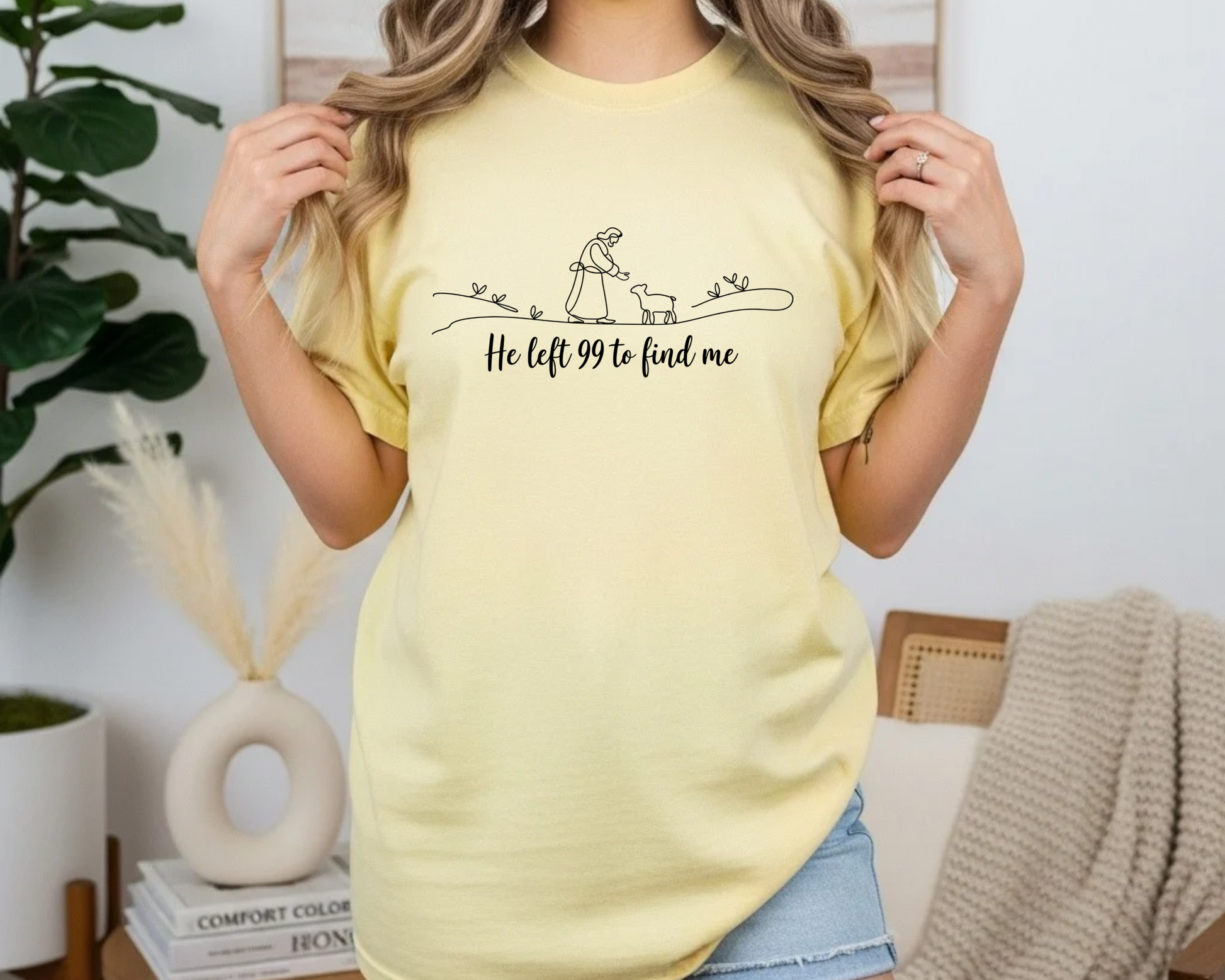 Bible Verse T-Shirt: Comfort Colors 'He Left 99 to Find Me' Graphic Tee in Soft Cotton - JennyO