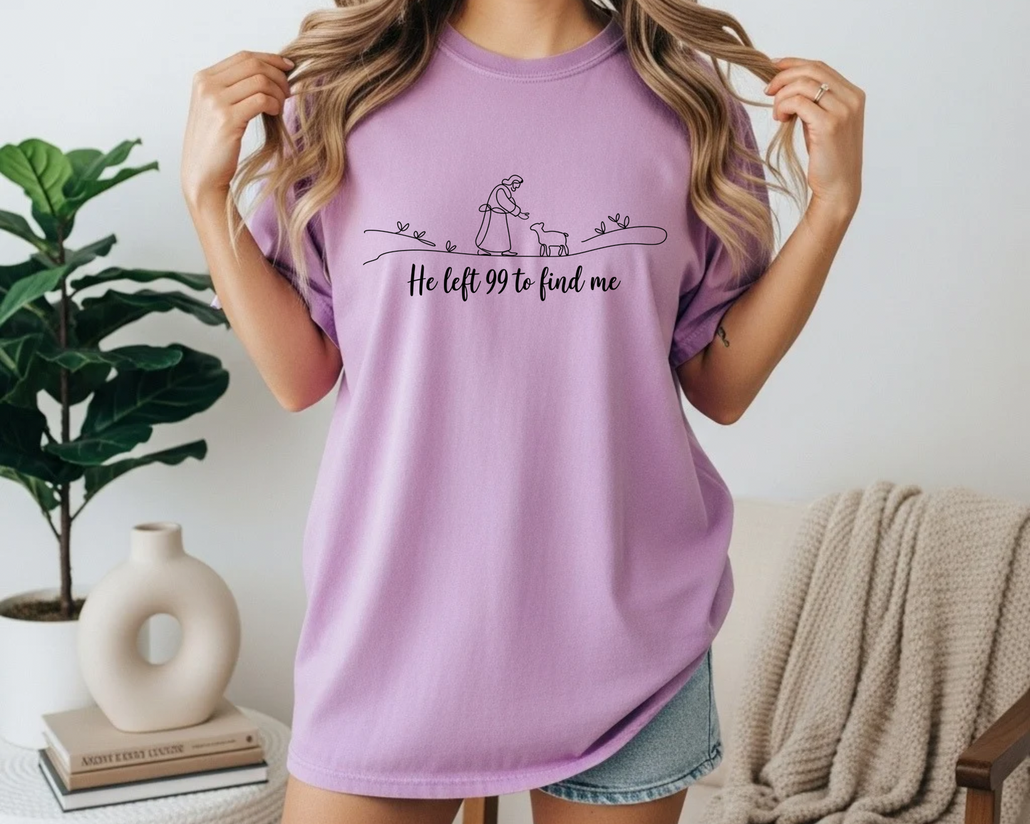 Bible Verse T-Shirt: Comfort Colors 'He Left 99 to Find Me' Graphic Tee in Soft Cotton - JennyO