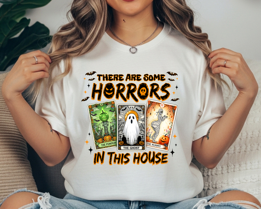 Funny Halloween T-Shirt for Women: Vintage Pumpkin, Ghost & Mummy Design in Tarot Style - JennyO