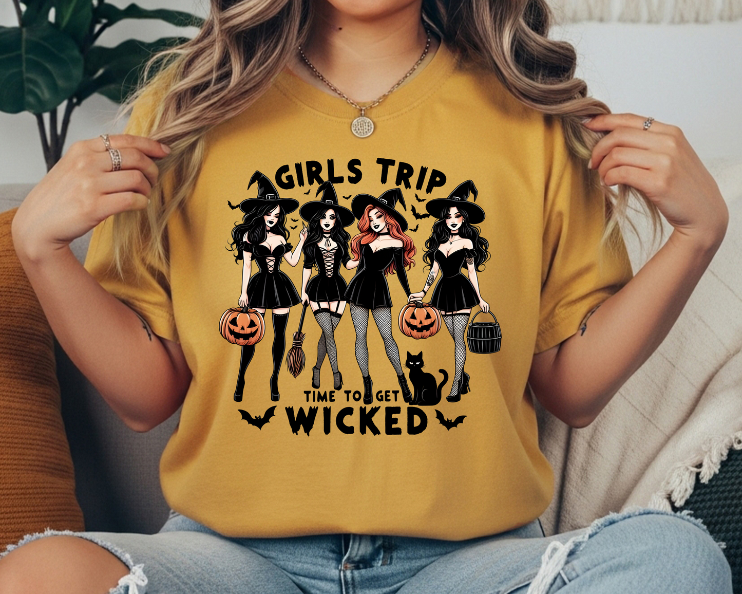 Vintage Halloween Girls Trip Shirt - Funny Witch Vibes Comfort Colors Tee - JennyO