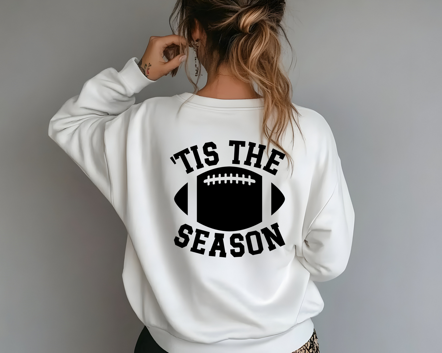 Unisex Football Crewneck - 'Tis The Season Sweatshirt, Comfort & Style for Game Day - JennyO