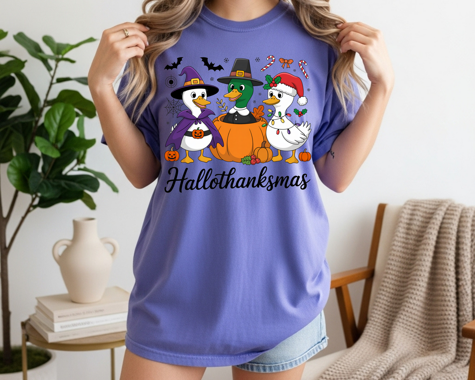 Hallothanksmas Spooky Goose Shirt | Holiday Tee | Vintage Style Hallothanksmas Tee | Whimsical Spooky Goose Shirt | comforter colors shirt - JennyO