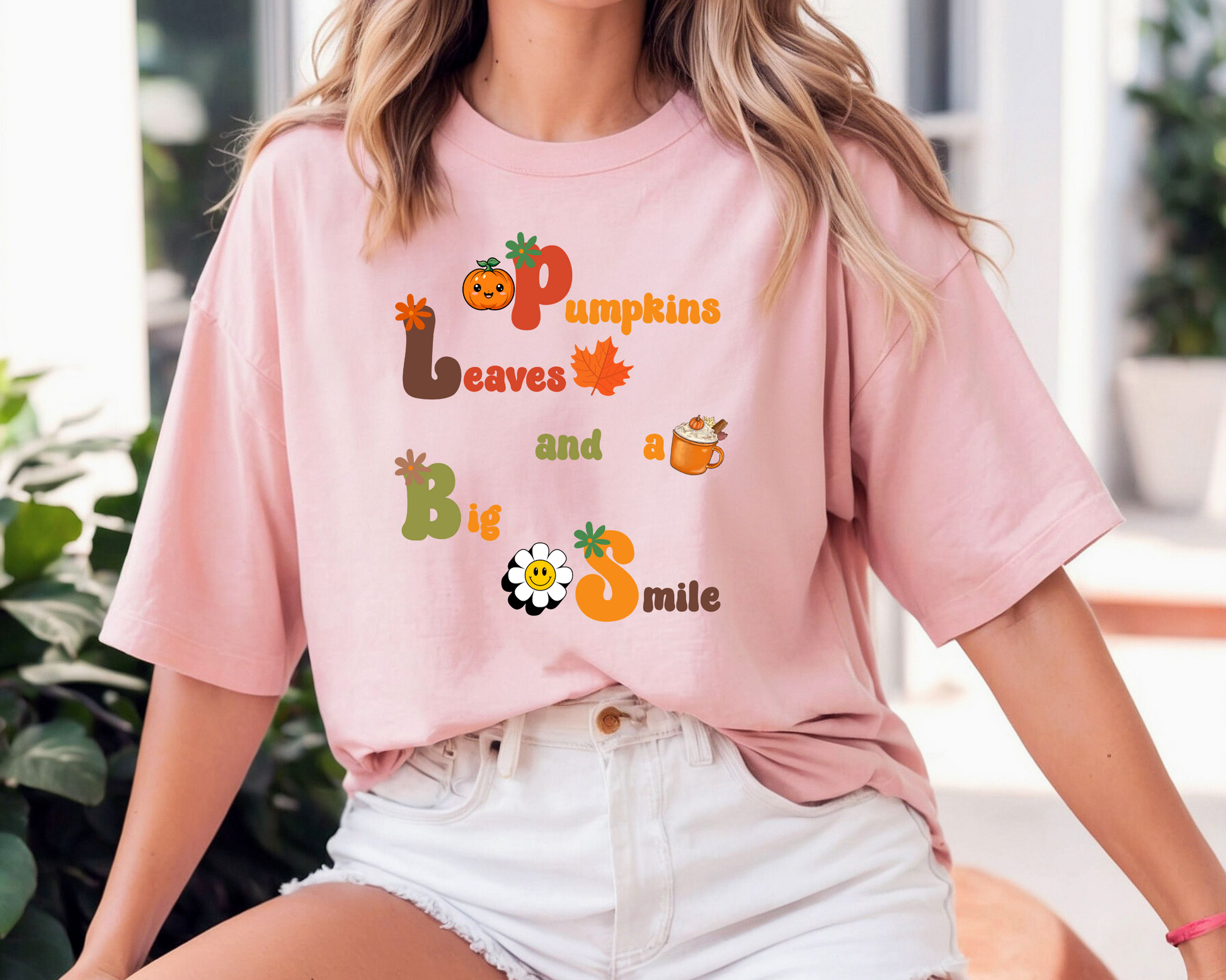 Fall T-Shirt Women - 'Pumpkin, Leaves, and a Big Smile' - Cozy Comfort Colors Crewneck - JennyO