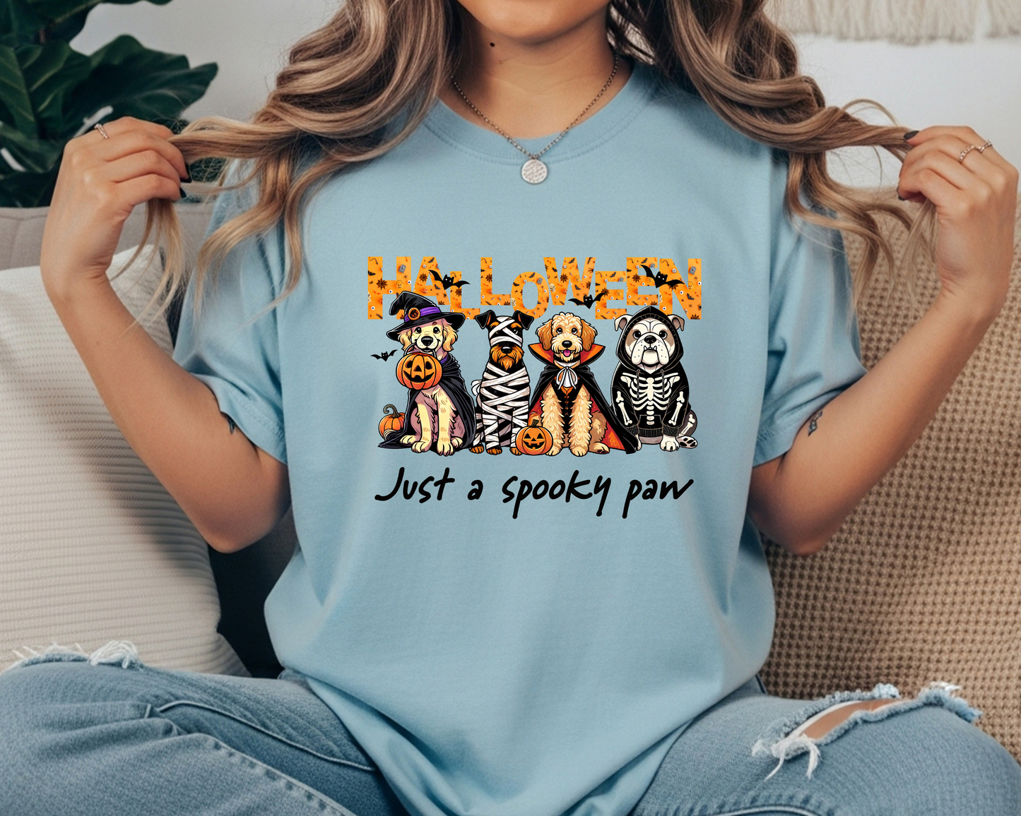 Halloween Dog Lover Comfort Colors Shirt: Spooky Paw Graphic Tee
