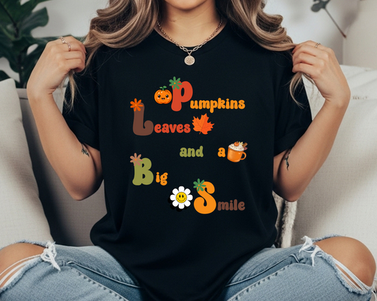 Fall T-Shirt Women - 'Pumpkin, Leaves, and a Big Smile' - Cozy Comfort Colors Crewneck - JennyO