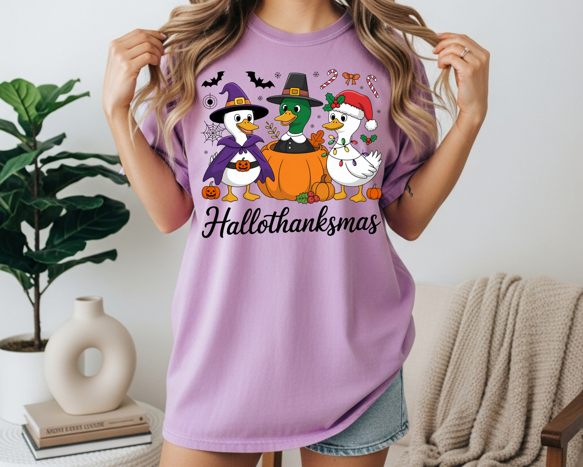 Hallothanksmas Spooky Goose Shirt | Holiday Tee | Vintage Style Hallothanksmas Tee | Whimsical Spooky Goose Shirt | comforter colors shirt - JennyO