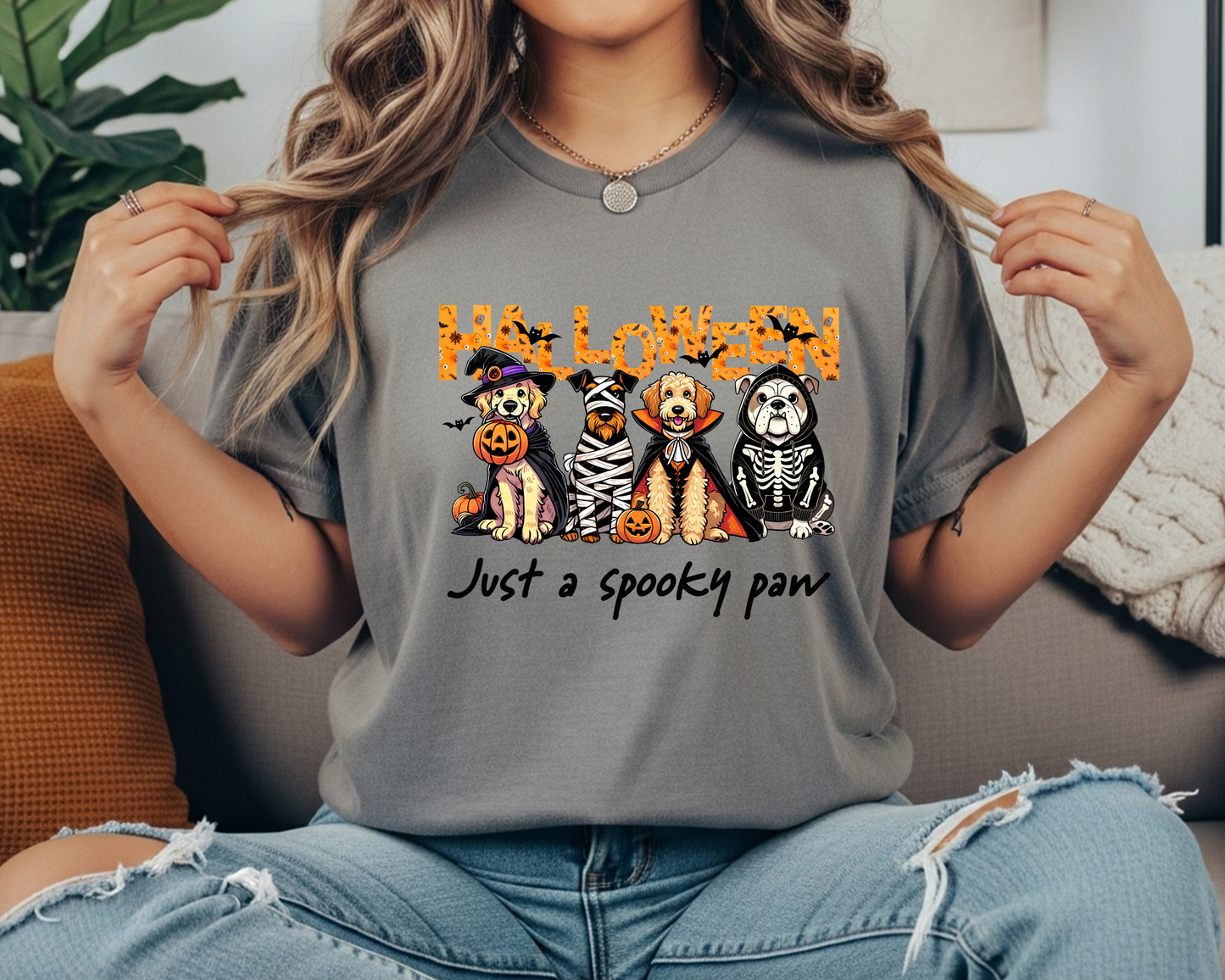 Halloween Dog Lover Comfort Colors Shirt: Spooky Paw Graphic Tee