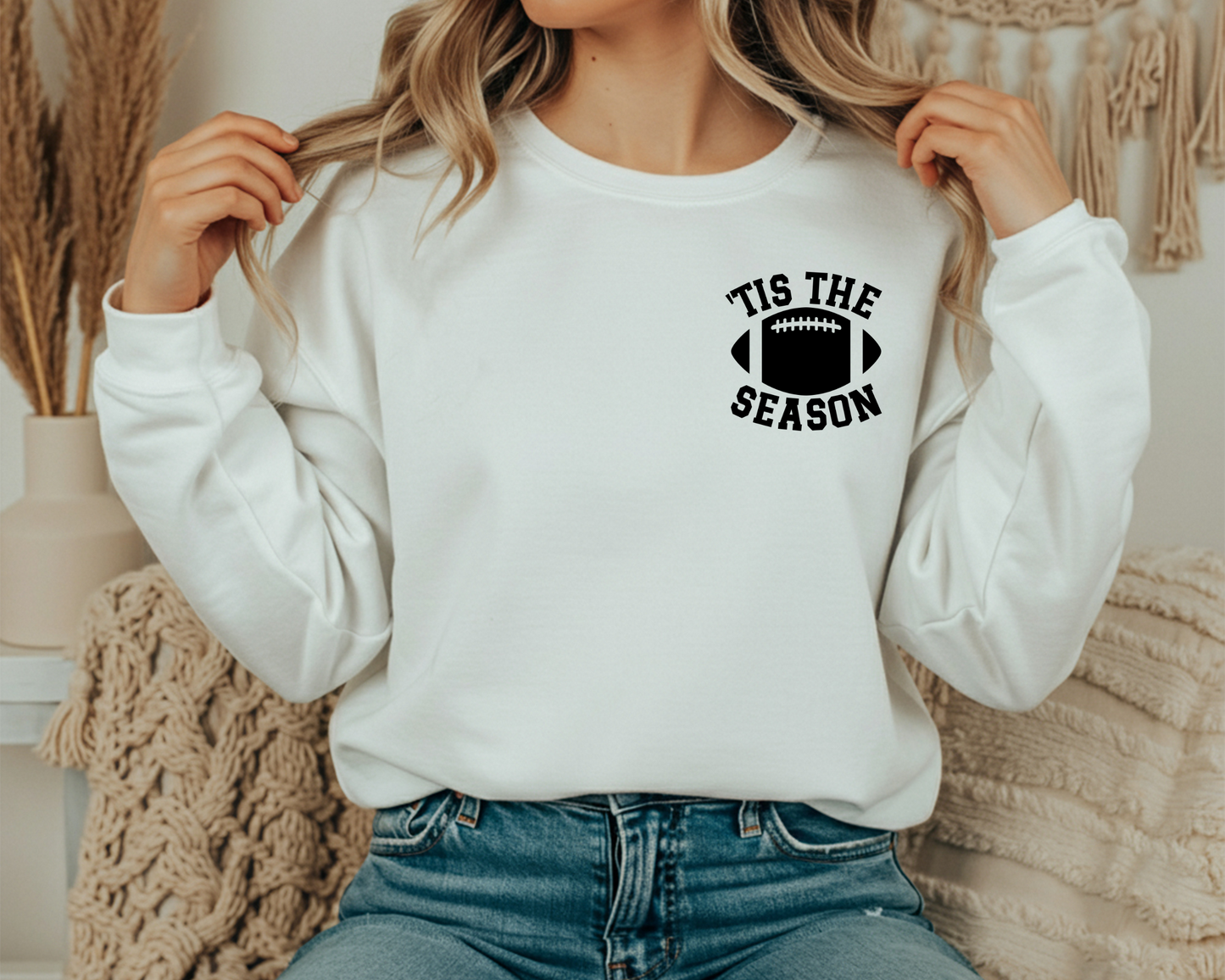 Unisex Football Crewneck - 'Tis The Season Sweatshirt, Comfort & Style for Game Day - JennyO