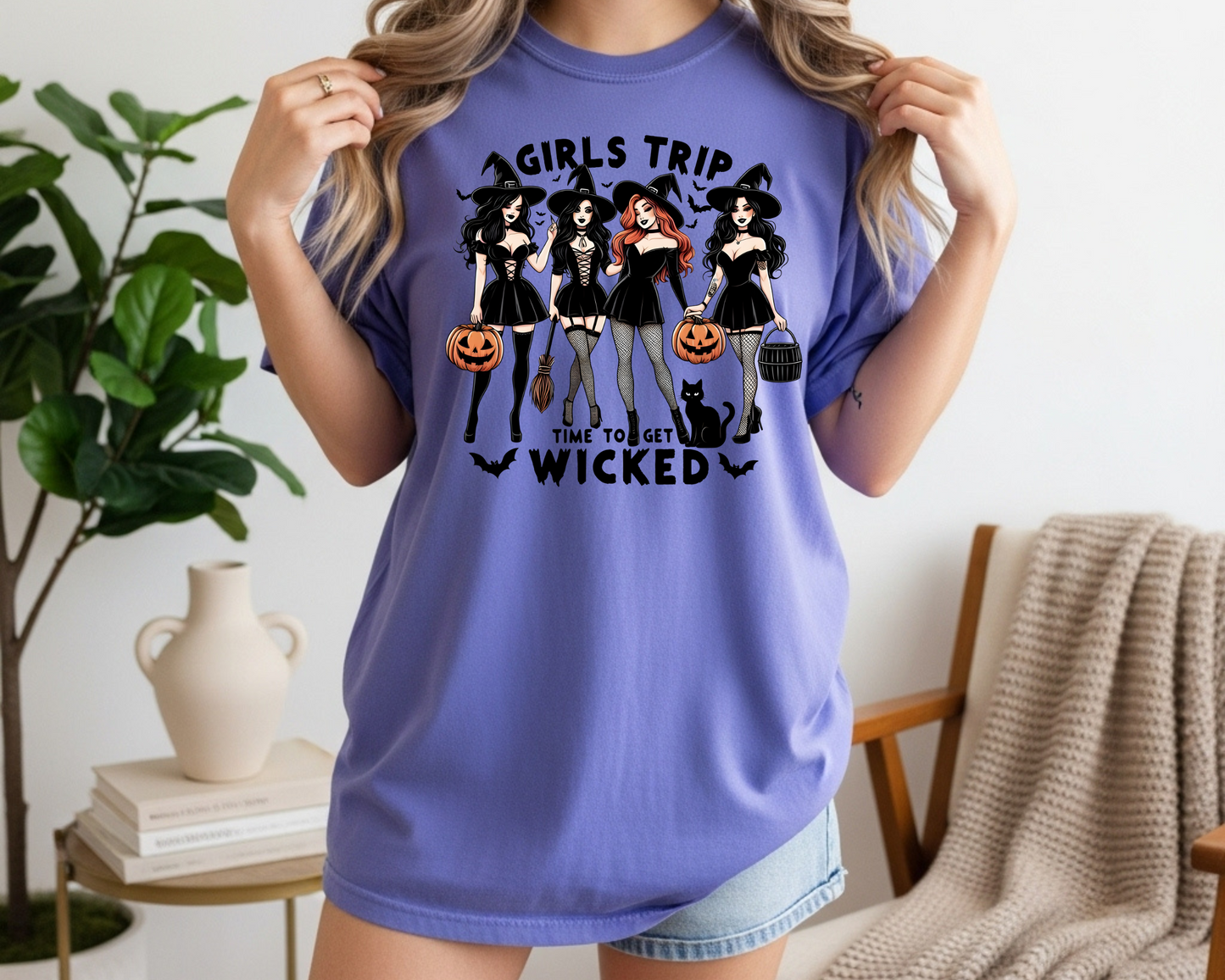 Vintage Halloween Girls Trip Shirt - Funny Witch Vibes Comfort Colors Tee - JennyO