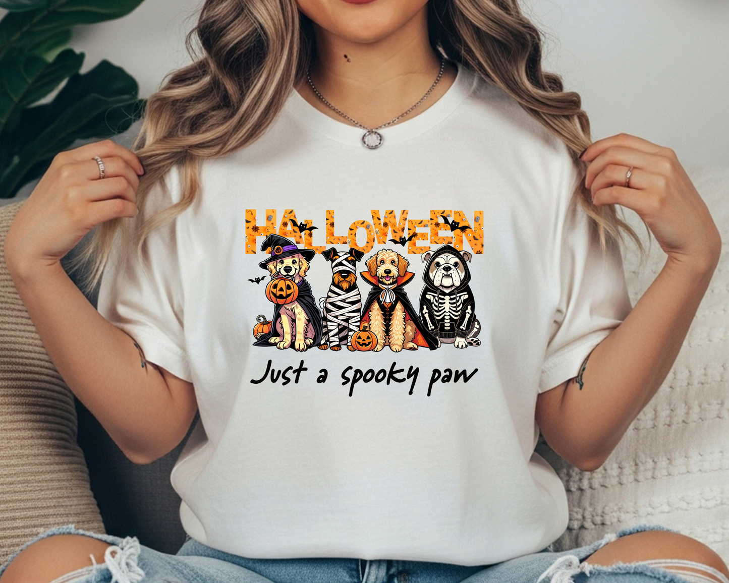 Halloween Dog Lover Comfort Colors Shirt: Spooky Paw Graphic Tee