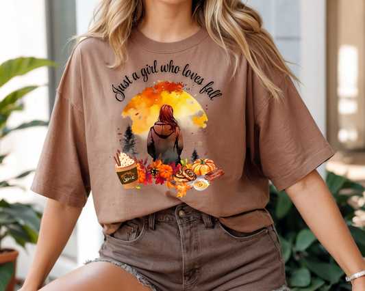 Cozy Fall Tee: Just A Girl Who Loves Fall Women's Crewneck T-Shirt - Vintage Comfort Fit - JennyO