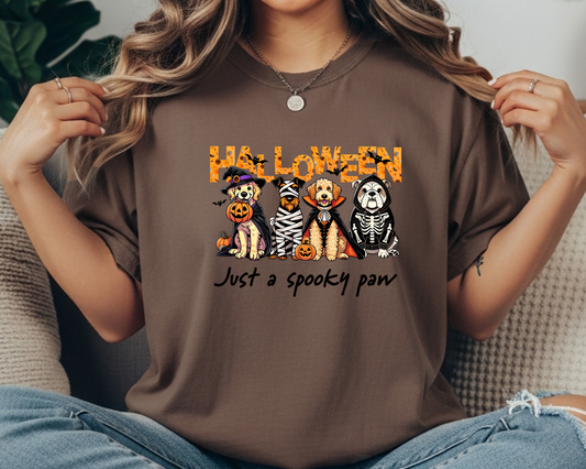 Halloween Dog Lover Comfort Colors Shirt: Spooky Paw Graphic Tee
