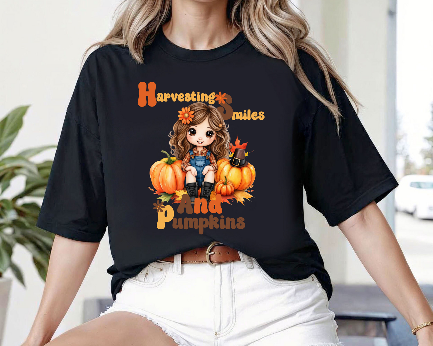 Harvest Smiles & Pumpkins Tee: Comfort Colors Fall Crewneck