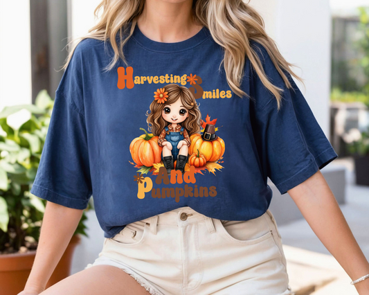 Harvest Smiles & Pumpkins Tee: Comfort Colors Fall Crewneck