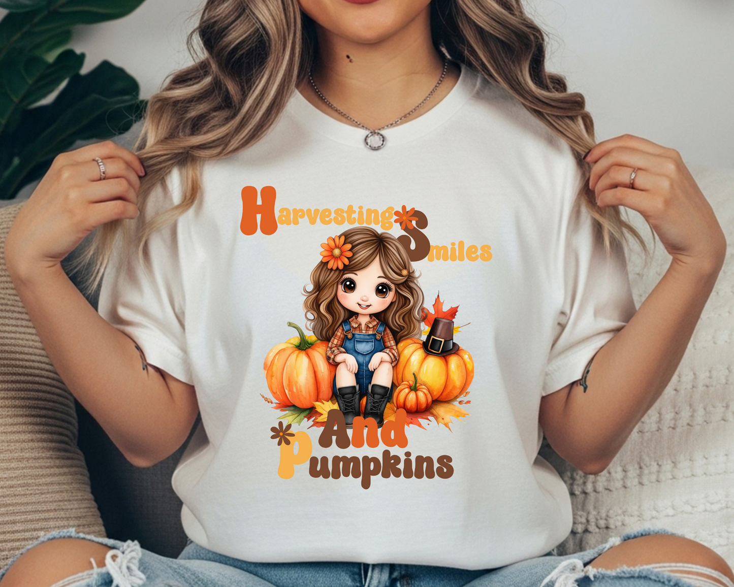 Harvest Smiles & Pumpkins Tee: Comfort Colors Fall Crewneck