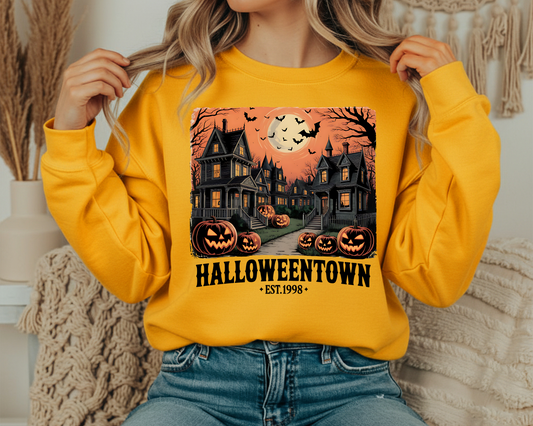 Halloween Sweatshirt - Halloweentown Est 1998 Cozy Crewneck with Spooky Pumpkin Design - JennyO