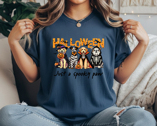 Halloween Dog Lover Comfort Colors Shirt: Spooky Paw Graphic Tee