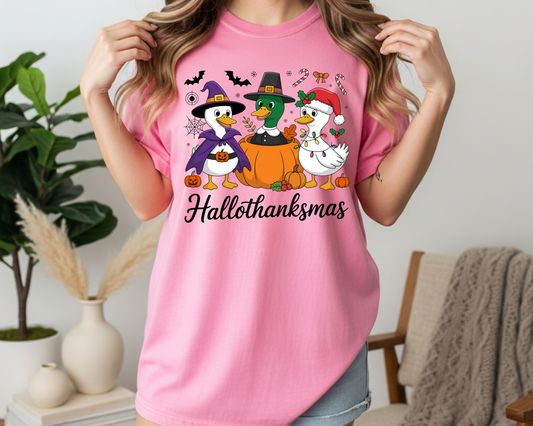 Hallothanksmas Spooky Goose Shirt | Holiday Tee | Vintage Style Hallothanksmas Tee | Whimsical Spooky Goose Shirt | comforter colors shirt - JennyO