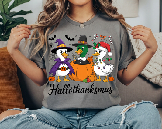 Hallothanksmas Spooky Goose Shirt | Holiday Tee | Vintage Style Hallothanksmas Tee | Whimsical Spooky Goose Shirt | comforter colors shirt - JennyO