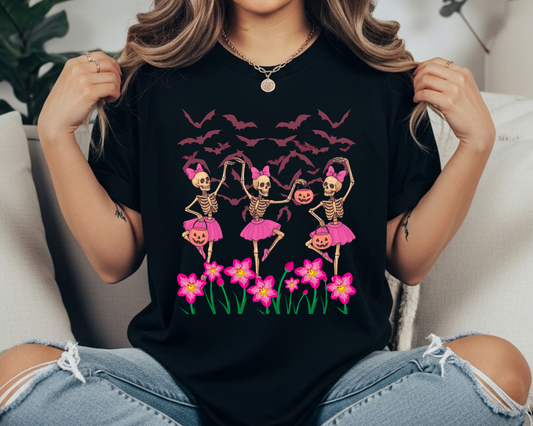 Hallloween Skeleton Ballerina Shirt | Comfort Colors, Crewneck | Cute Pink Tutu Spooky Season Tee | Perfect Gift for Her | Dancing Skeleton