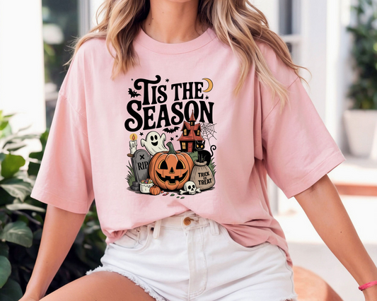 Spooky Season Women's Halloween T-Shirt - Pumking & Ghosts Crewneck - Comfort Colors