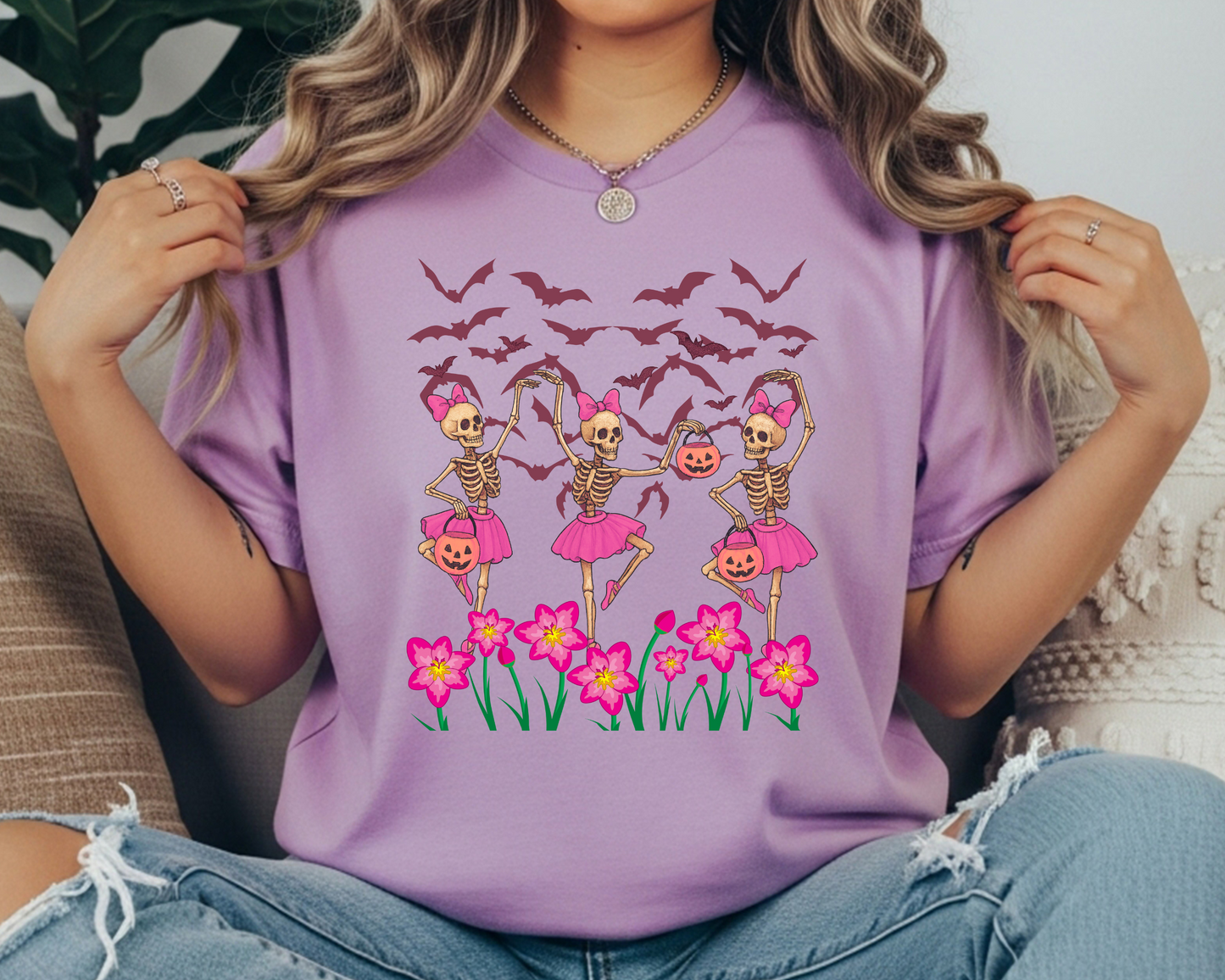 Hallloween Skeleton Ballerina Shirt | Comfort Colors, Crewneck | Cute Pink Tutu Spooky Season Tee | Perfect Gift for Her | Dancing Skeleton