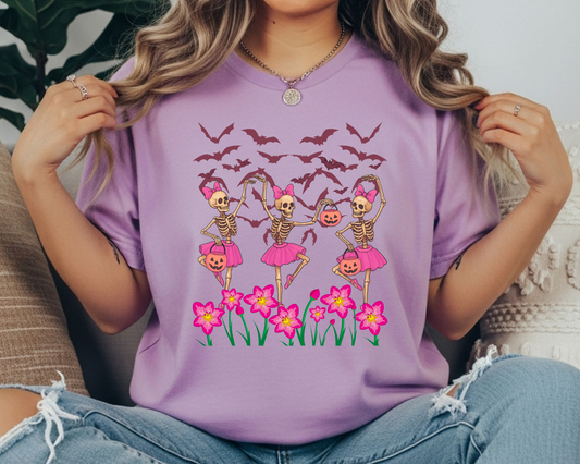 Hallloween Skeleton Ballerina Shirt | Comfort Colors, Crewneck | Cute Pink Tutu Spooky Season Tee | Perfect Gift for Her | Dancing Skeleton
