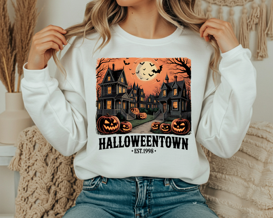 Halloween Sweatshirt - Halloweentown Est 1998 Cozy Crewneck with Spooky Pumpkin Design - JennyO