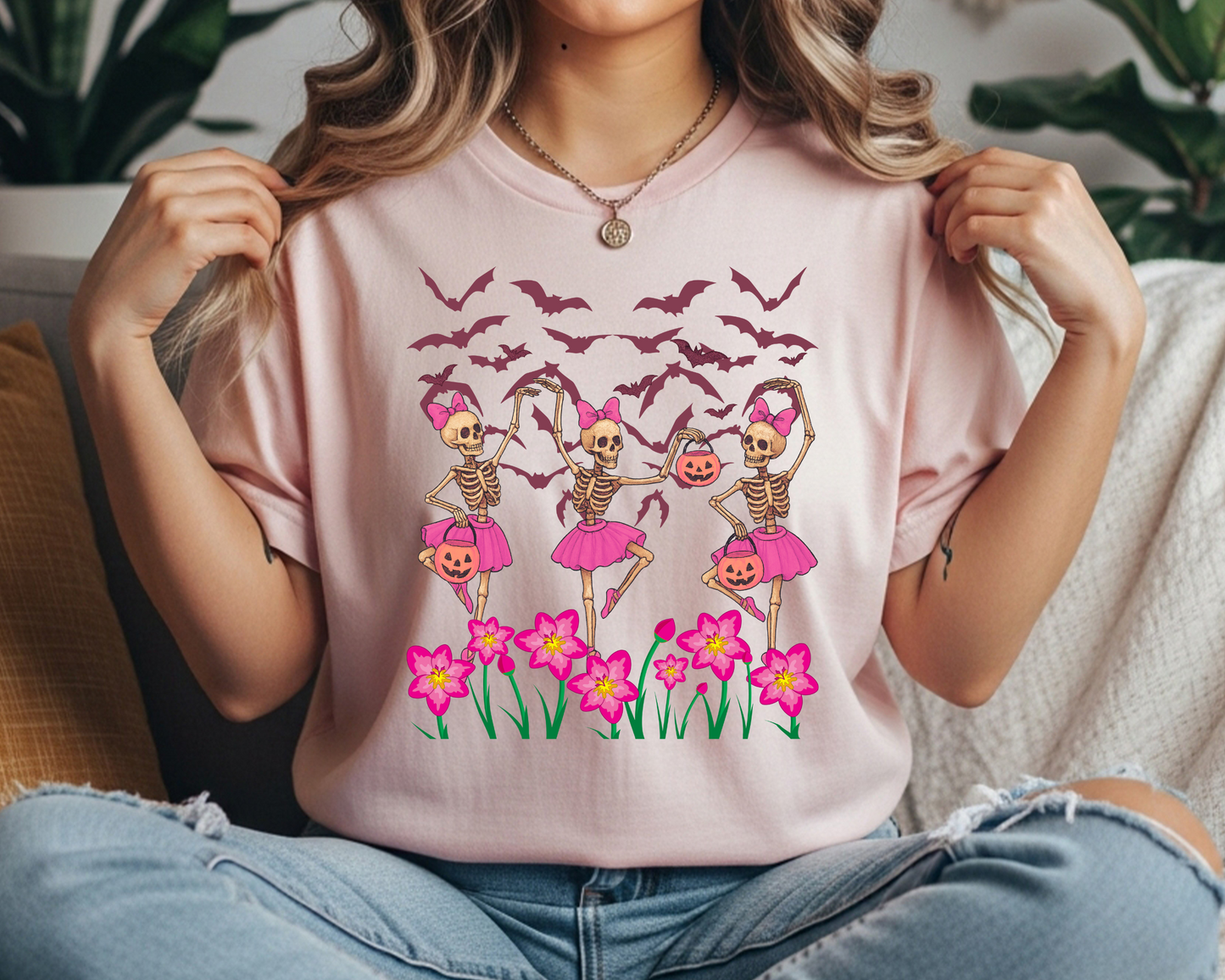 Hallloween Skeleton Ballerina Shirt | Comfort Colors, Crewneck | Cute Pink Tutu Spooky Season Tee | Perfect Gift for Her | Dancing Skeleton