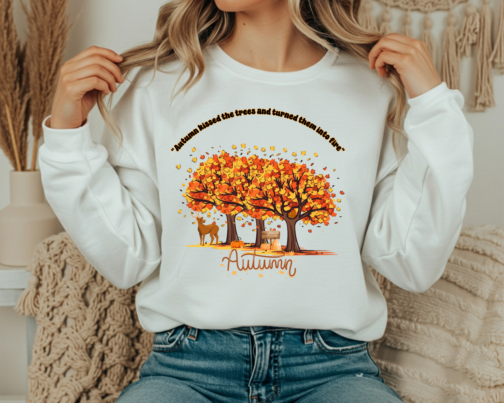 Cozy Fall Sweatshirt | Retro Stars Hollow Autumn Festival Women's Sweater | Cotton Blend - JennyO