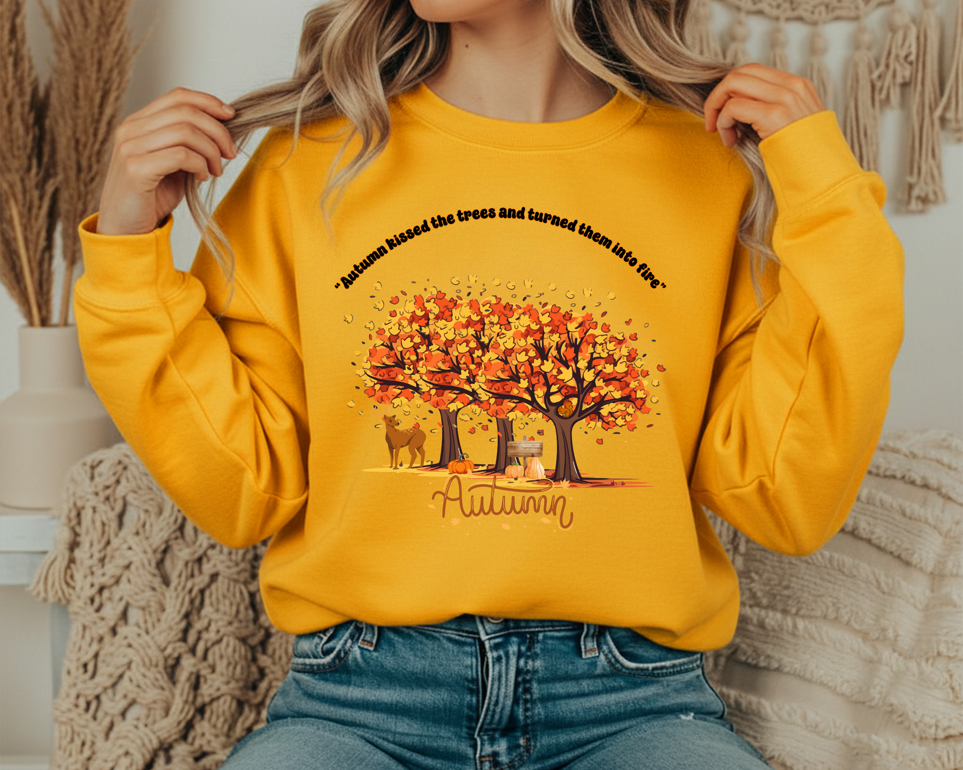 Cozy Fall Sweatshirt | Retro Stars Hollow Autumn Festival Women's Sweater | Cotton Blend - JennyO
