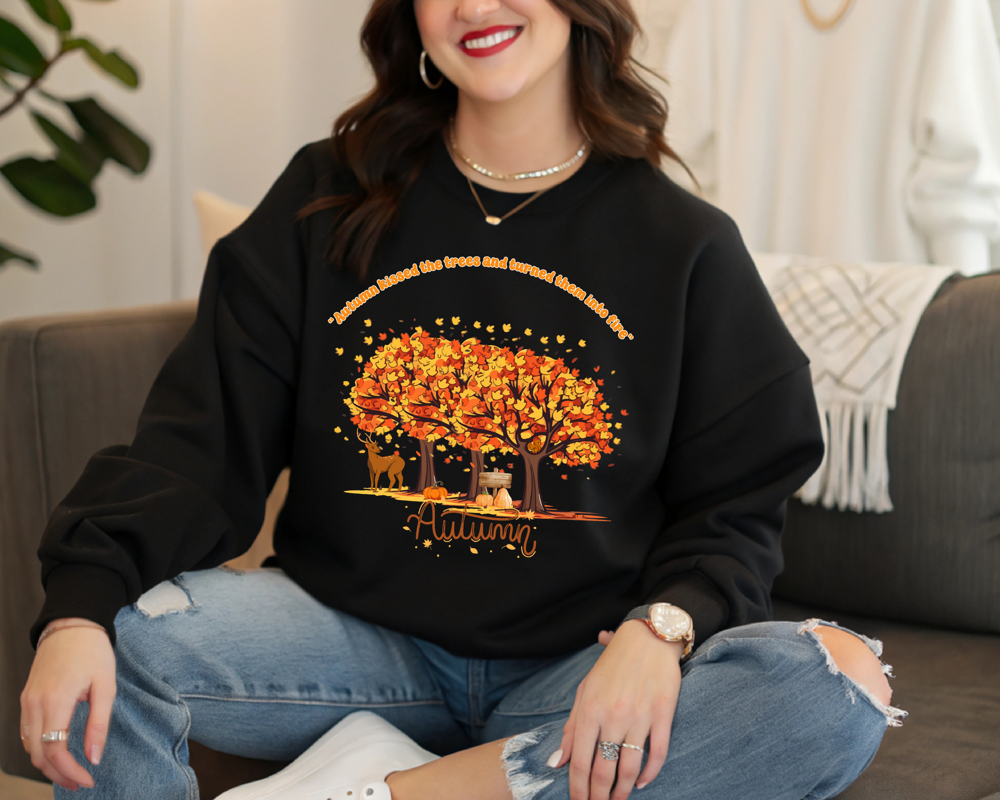 Cozy Fall Sweatshirt | Retro Stars Hollow Autumn Festival Women's Sweater | Cotton Blend - JennyO
