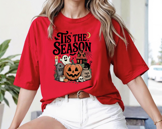Spooky Season Women's Halloween T-Shirt - Pumking & Ghosts Crewneck - Comfort Colors
